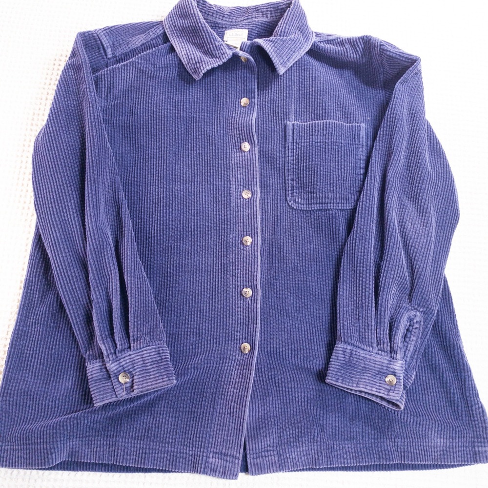 LL Bean Corduroy Button Down Shirt Purple XL 255127 Cotton Wide Wale Long Sleeve